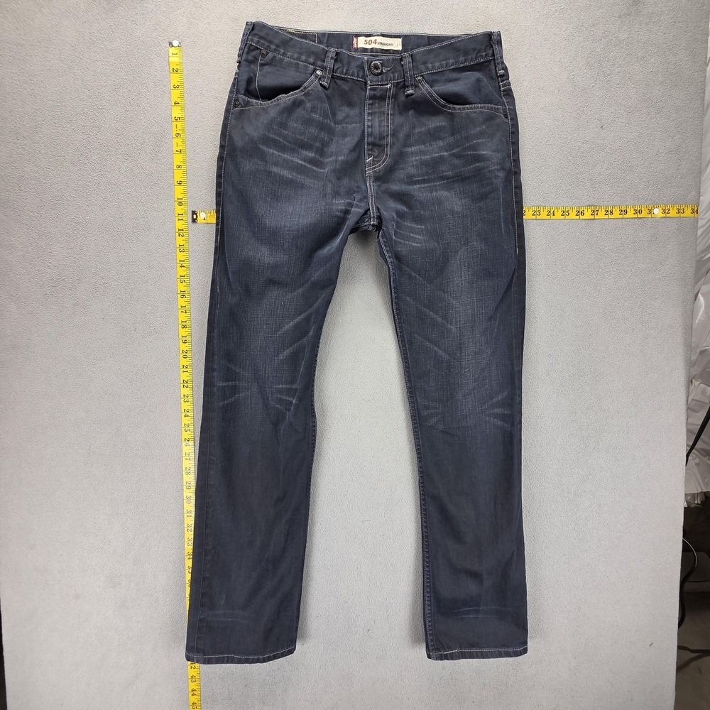 Vintage Levis 504 Jeans Mens 33x32 Blue Straight Engineered Dark Wash Whiskers